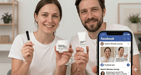 Zwei Affiliate-Marketing-Influencer präsentieren Produkte auf Facebook